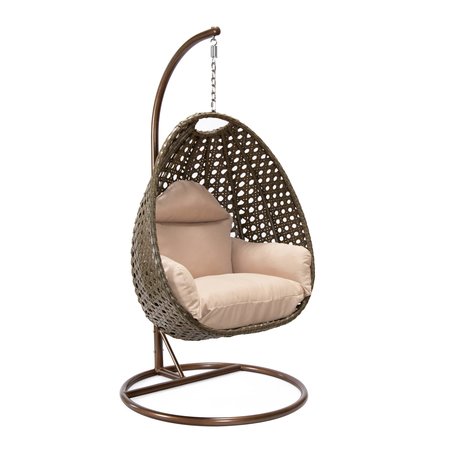 LEISUREMOD Beige Wicker Hanging Egg Swing Chair with Beige Cushions ESCBG-40BG
